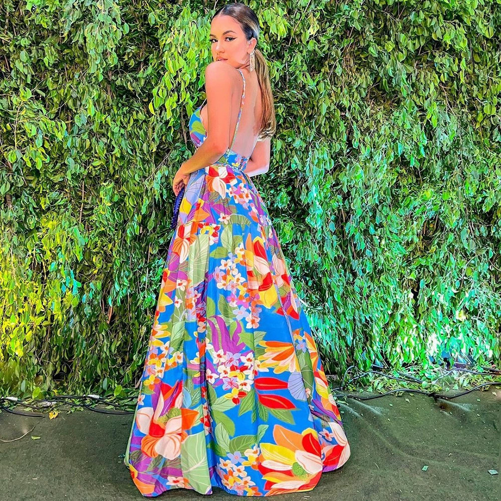 ZARA Summer Vacation Printed Off Shoulder Flared Spaghetti Strap Maxi Dress